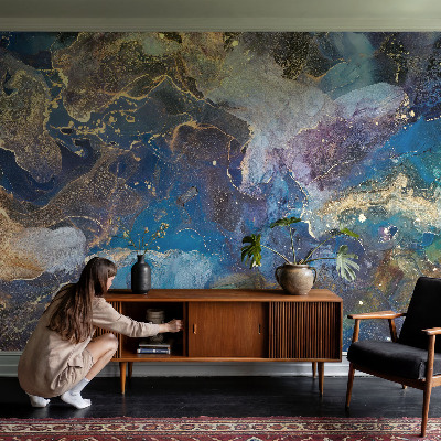 Children's wall mural with a cosmic mosaic design