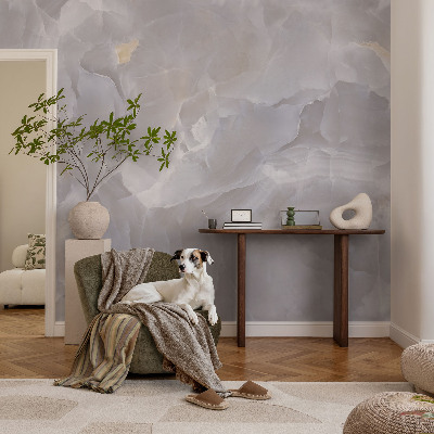 Peel and stick wall mural for living room featuring a marble waves design
