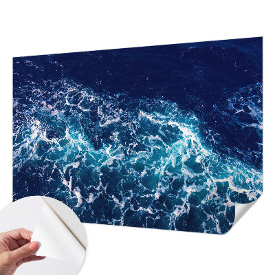 Self-adhesive wall mural with a sea waves design