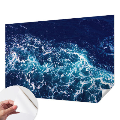 Self-adhesive wall mural with a sea waves design