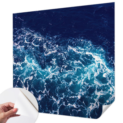 Self-adhesive wall mural with a sea waves design