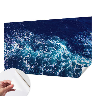 Self-adhesive wall mural with a sea waves design