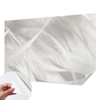 Peel and stick wall mural for living room with a subtle feather pattern