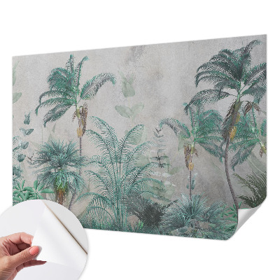Peel and stick wall mural for bedroom with an exotic oasis design