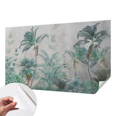Peel and stick wall mural for bedroom with an exotic oasis design