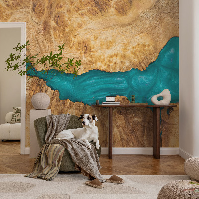 3D wall mural with a wood and resin design
