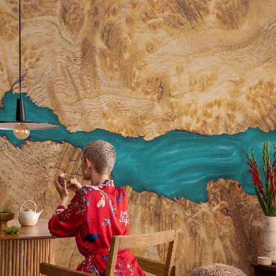 3D wall mural with a wood and resin design
