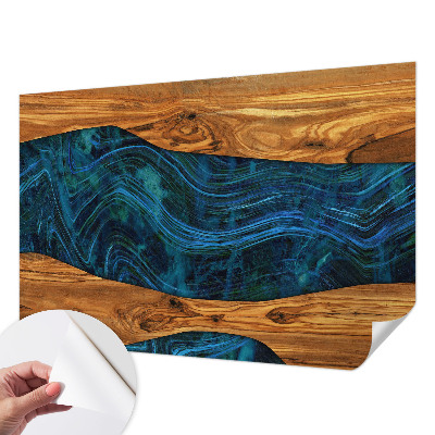 Nursery wall mural with a blue wood pattern