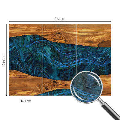 Nursery wall mural with a blue wood pattern