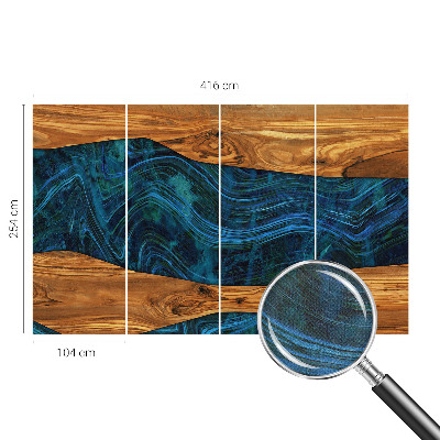 Nursery wall mural with a blue wood pattern