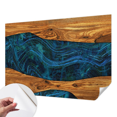 Nursery wall mural with a blue wood pattern