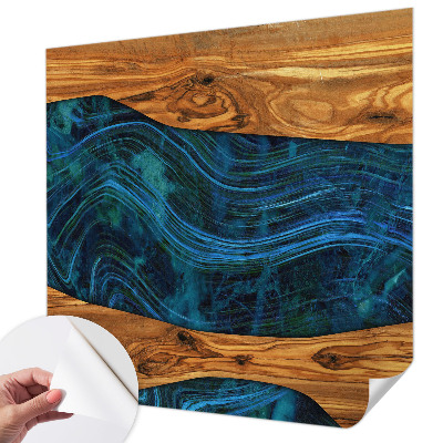 Nursery wall mural with a blue wood pattern
