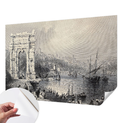 Peel and stick wall mural with a seascape design