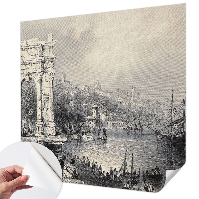 Peel and stick wall mural with a seascape design