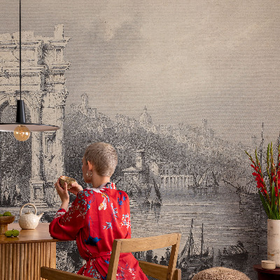 Peel and stick wall mural with a seascape design