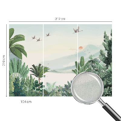 Peel and stick wall mural for living room with a tropical oasis design