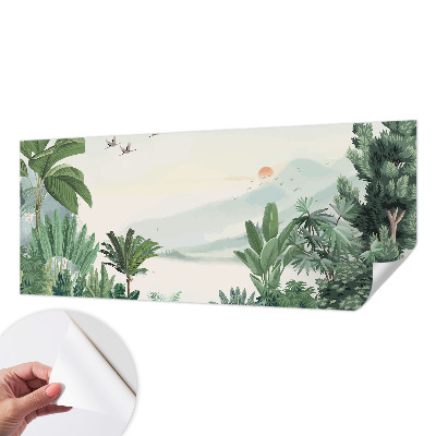 Peel and stick wall mural for living room with a tropical oasis design