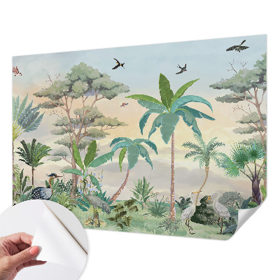 Peel and stick wall mural for bedroom with an exotic flora design