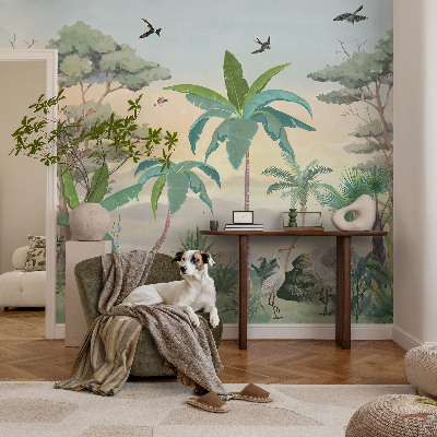 Peel and stick wall mural for bedroom with an exotic flora design