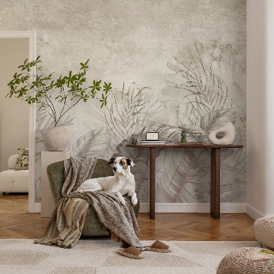 Baby room wall mural with a decorative leaves pattern