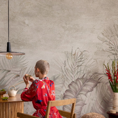 Baby room wall mural with a decorative leaves pattern