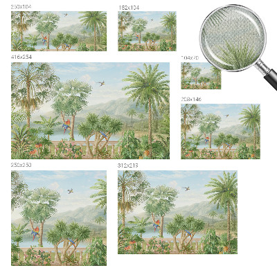 Self-adhesive wall mural with an exotic landscape design