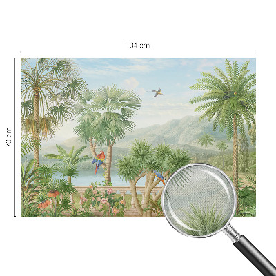 Self-adhesive wall mural with an exotic landscape design