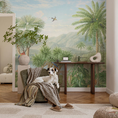 Self-adhesive wall mural with an exotic landscape design