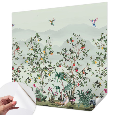 Removable wall mural with an exotic trees design