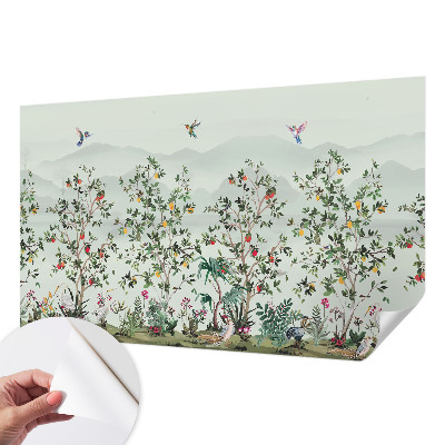 Removable wall mural with an exotic trees design