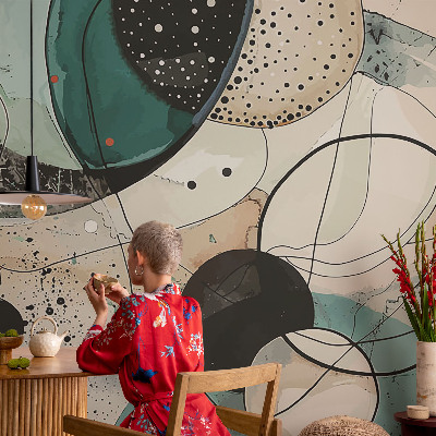 Peel and stick wall mural for kids' room with a colorful circles design