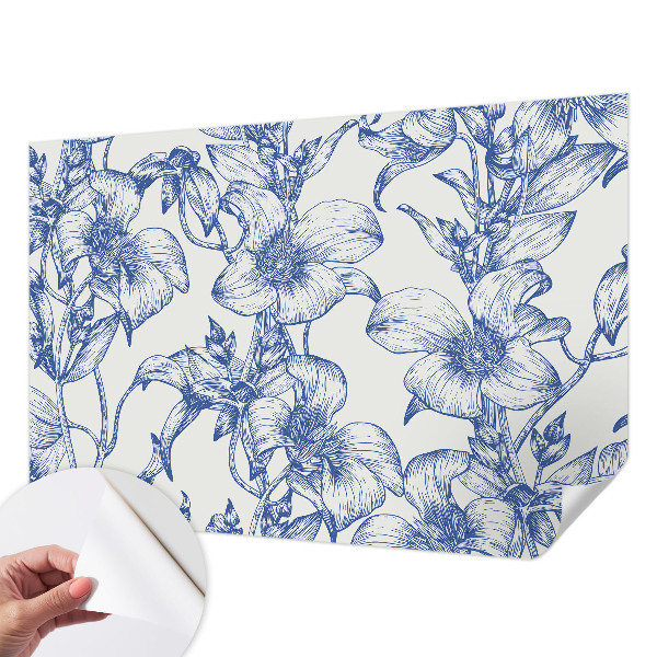 Peel and stick wall mural for bedroom with flowering branches motif