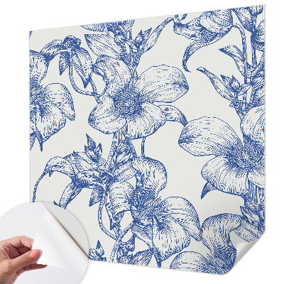 Peel and stick wall mural for bedroom with flowering branches motif