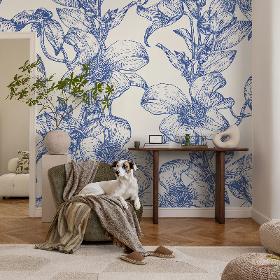 Peel and stick wall mural for bedroom with flowering branches motif
