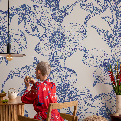 Peel and stick wall mural for bedroom with flowering branches motif