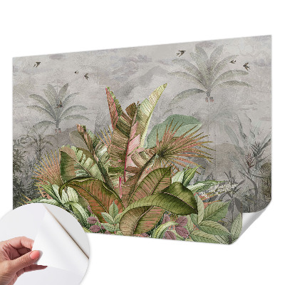 Peel and stick wall mural for bedroom with an exotic jungle design