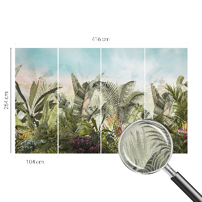 Peel and stick wall mural for living room with a tropical paradise design