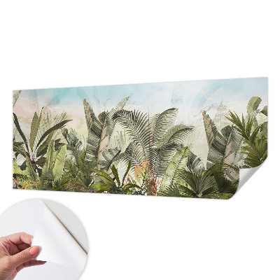 Peel and stick wall mural for living room with a tropical paradise design