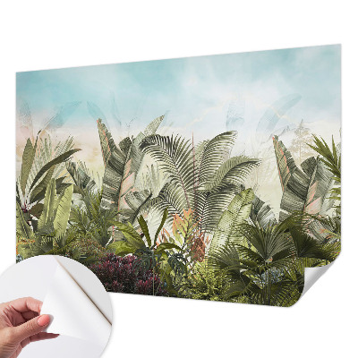 Peel and stick wall mural for living room with a tropical paradise design
