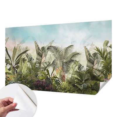 Peel and stick wall mural for living room with a tropical paradise design