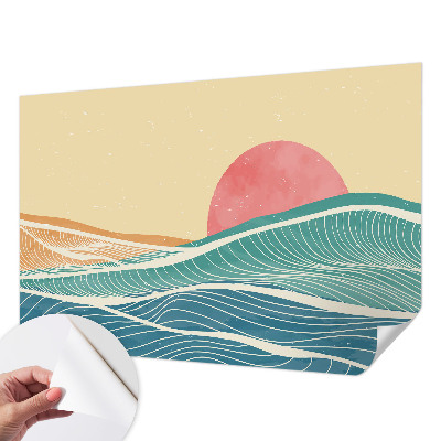 3D wall mural with a sea waves motif