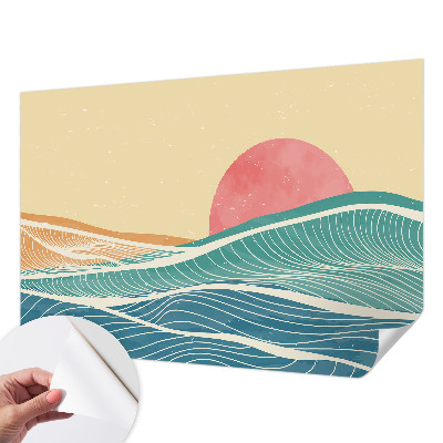 3D wall mural with a sea waves motif
