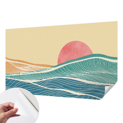 3D wall mural with a sea waves motif
