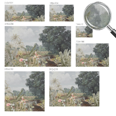 Nursery wall mural with an exotic landscape design