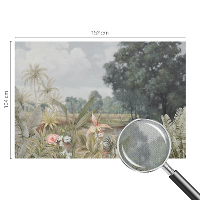 Nursery wall mural with an exotic landscape design