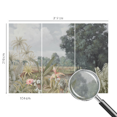 Nursery wall mural with an exotic landscape design