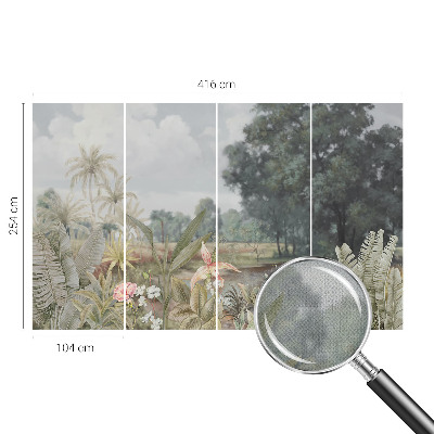 Nursery wall mural with an exotic landscape design