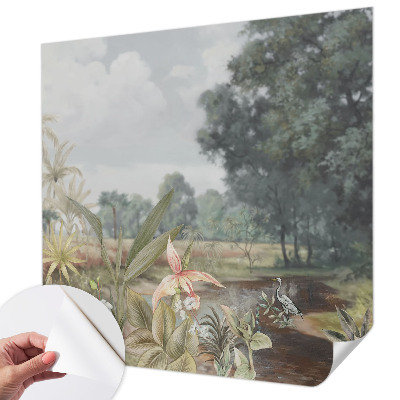 Nursery wall mural with an exotic landscape design