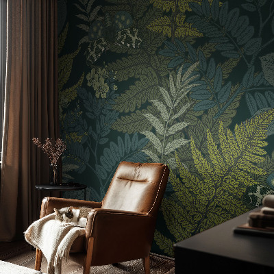 Self-adhesive wall mural with a green elegant botanical design