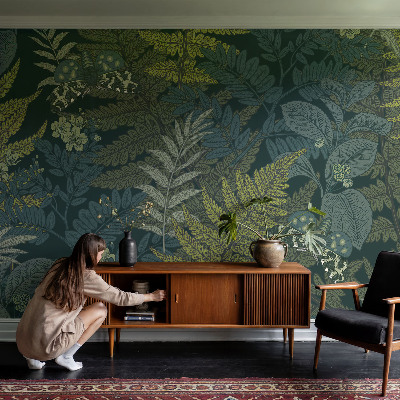 Self-adhesive wall mural with a green elegant botanical design